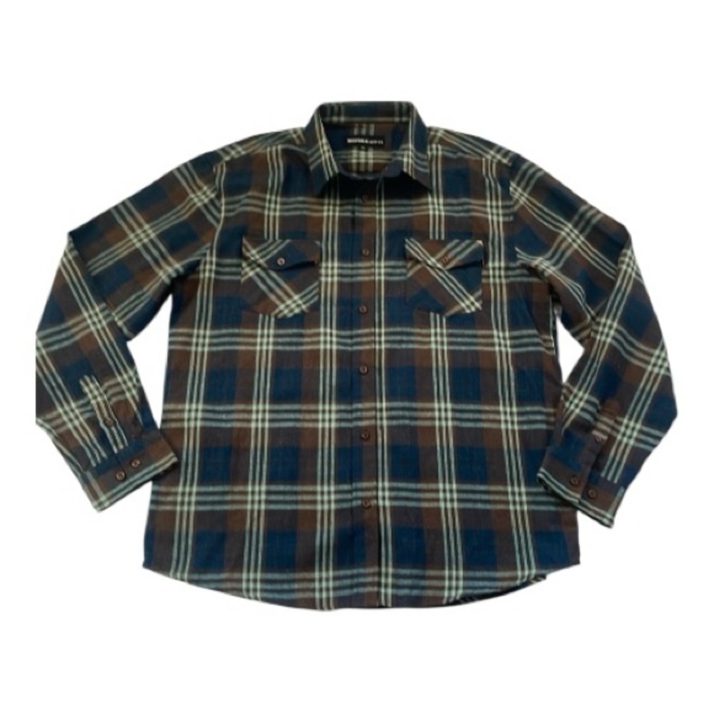 ♥️Molokai Surf Company♥️ Blue and Brown Checkered Long Sleeve Flannel size (XXL)